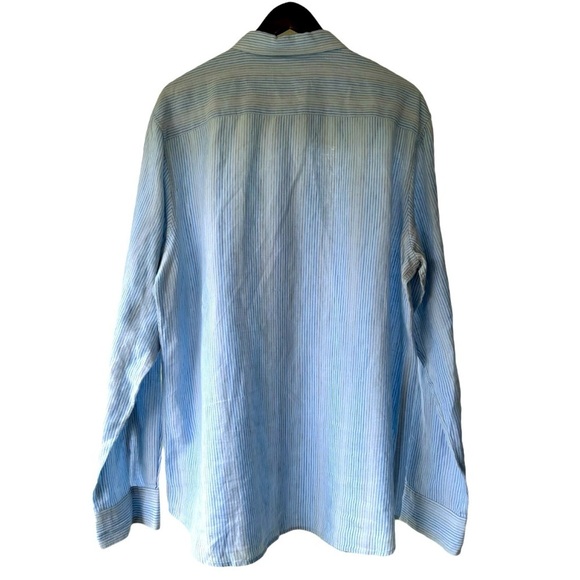 NEW Calvin Klein Long Sleeve Button Down Linen Shirt Size XL Thin Blue Stripe - Picture 5 of 11
